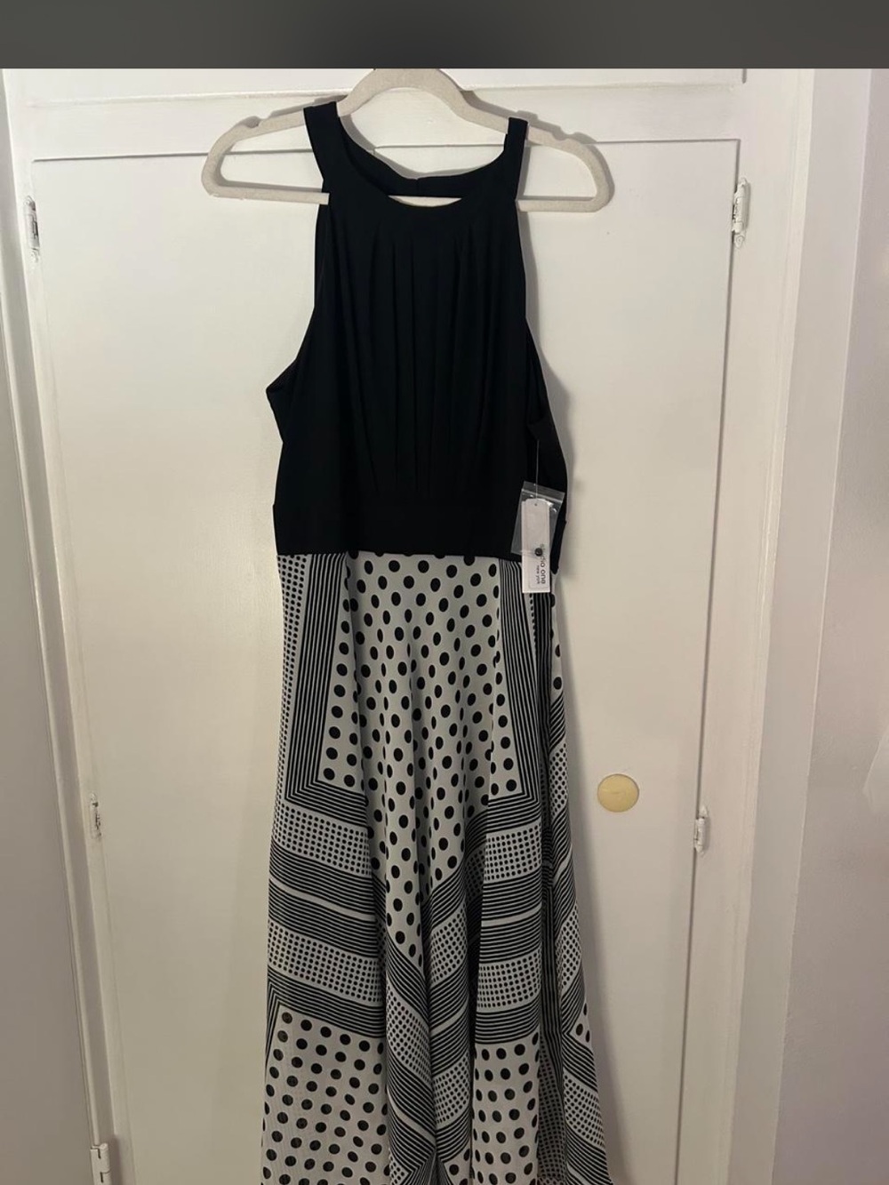 Studio One Black Bodice with White Polka Dot & Geometric Maxi Dress